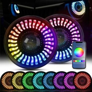 AK028:7インチ LED デュアルビーム　ヘッドライト RGB 流れる DRL Bluetooth ジープ　ラングラー用 JK