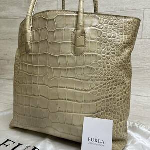 1円～【入手困難品】FURLAフルラトートバッグ ビジネスバッグ ブリーフケース A4 2way レザー メンズ レディース クロコ型押し　クリーム