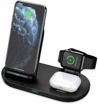 ワイヤレス充電器 3in1充電スタンド10W&7.5W&5W 出力 Apple Watch充電 LC-A3 ブラック (iPhone 12 mini は対応していません)_画像1