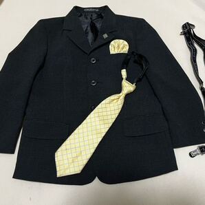 ヒロミチナカノボーイズ フォーマルスーツジャケット サスペンダー ネクタイ チーフ ピンバッジ 120 黒 入学式 卒業式 七五三