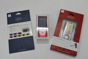 (76S 0131Y5)1円～ 未使用品 ipod nano 16GB PRODUCT RED 3点セット フィルム 本体 シルバー Appie ケース