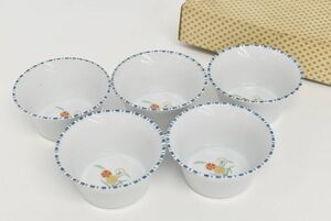 (690M 0101M15) 1円～ 未使用 深小鉢 ナデシコ 5客 第一陶器 深皿 小皿 鉢 花 和食器