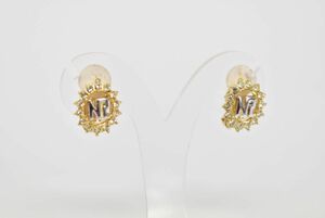 (703S 0124M23) 1円～ Nina Ricci ニナリッチ イヤリング NR ロゴマーク ラインストーン メッキ ゴールド シルバー