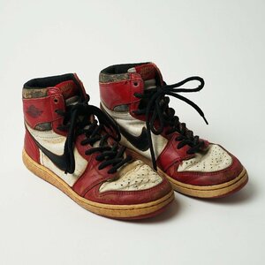 85年製 NIKEナイキ AIR JORDAN 1 エアジョーダン1 シカゴ 赤白黒 オリジナル US5.5 観賞用[D52]