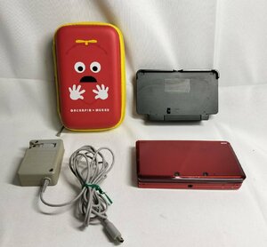 【中古品　現状品】『1-070』Nintendo 任天堂 3DS CTR-001 レッド 本体　　ムックソフトケース、充電アダプター、充電スタンド付