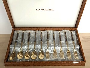 未使用 LANCEL ランセル カトラリー 10本セット スプーン&フォーク 　カトラリー　ゴールドカラー　パーティ♪ ケーキ ♪ 箱に傷みあり 