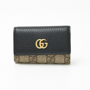 GUCCI グッチ 〔GGマーモント〕 レザー キーケース 456118 鍵入れ GGスプリーム キャンバス×レザー ベージュ×ブラック×ゴールド 小物