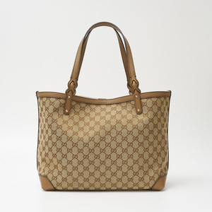 GUCCI グッチ GGキャンバス トートバッグ 247209 ハンド ショルダーバッグ GGキャンバス×レザー ベージュ×シルバー金具 ポーチ付き