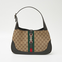 GUCCI グッチ ジャッキー ショルダーバッグ 00963 肩掛け ハンドバッグ GGキャンバス×レザー ベージュ×ウェブストライプ_画像1