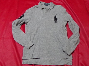 ☆ラルフローレン メンズ POLO Ralph Lauren　ポロシャツ 長袖　霜降りグレー　BIGロゴ 3 コットン スリランカ製　MENS　カスタムフィット