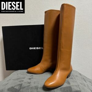 新品 未使用 箱あり★定価51,700円 DIESEL ディーゼル レディース 24.5cm ロングブーツ カーフレザー ブロックヒール 25