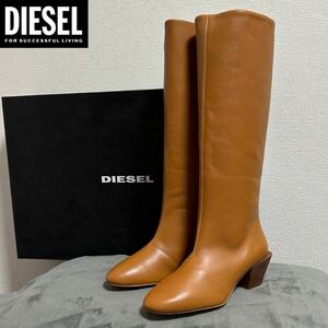 新品 未使用 箱あり★定価51,700円 DIESEL ディーゼル レディース 24cm ロングブーツ カーフレザー ブロックヒール 09