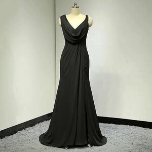  wonderful p rom dress black V net long party dress on goods size order free Short train color modification free piano musical performance .