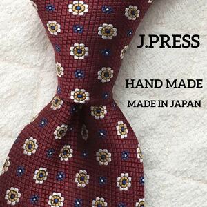 J.PRESS ジェイプレス ネクタイ シルク100% 花柄 フラワー 総柄 小紋 ハンドメイド handmade 日本製 ブランドネクタイ 美品 オンワード樫山