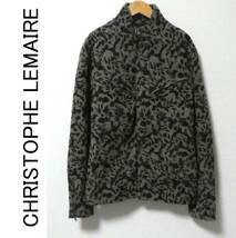 フランス製 CHRISTOPHE LEMAIRE クリストフルメール 総柄プリント ウール スナップボタン ジャケット ブルゾン ライダース 1 グレー×黒_画像1