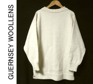 正規品 英国製 美品 GUERNSEY WOOLLENS ガンジーウーレンズ ガンジーセーター ウールニット 36/91cm アイボリー