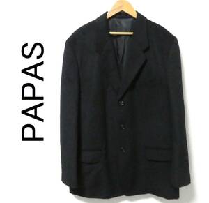 美品 PAPAS パパス アンゴラウール P刺繍 3B テーラードジャケット ブレザー 48/M 黒 ブラック セットアップ上 スーツ