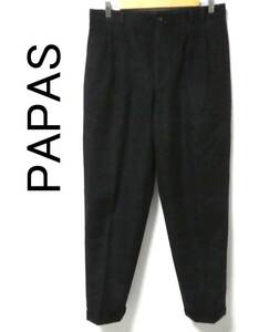 美品 PAPAS パパス アンゴラウール 2タック ワイドパンツ スラックス 52/LL 黒 ブラック セットアップ下 スーツ