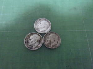 アメリカ10セント銀貨×3枚（1962年D）