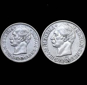 デンマーク フレゼリク8世　銀貨　1907年：10オーレ 1911年：２５オーレ 極美品　本物保証