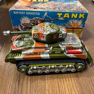  Showa Retro tin plate tank that time thing made in Japan tin plate toy Junk, box attaching 