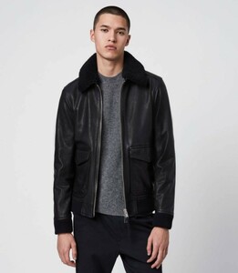 即決 ALLSAINTS PHOENIX AVIATOR レザー ジャケット 黒 / オールセインツ フライト ブラック ボア 革 ジャンバー アヴィエーター 皮 ジャン