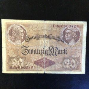 World Paper Money GERMANY 20 Mark【1914】〔Brown seal〕②