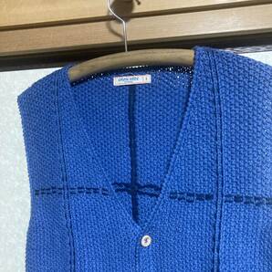 綿手編みカノコ刺し子入りベスト ブルー、Lサイズの画像2