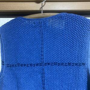 綿手編みカノコ刺し子入りベスト ブルー、Lサイズの画像6