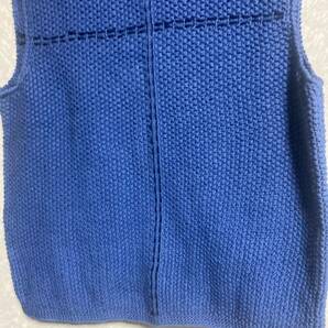 綿手編みカノコ刺し子入りベスト ブルー、Lサイズの画像7