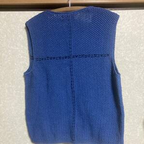 綿手編みカノコ刺し子入りベスト ブルー、Lサイズの画像5