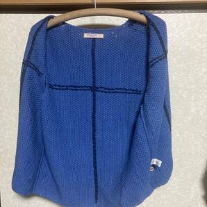 綿手編みカノコ刺し子入りベスト ブルー、Lサイズの画像8