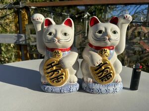 ★縁起物/招き猫/壁掛け/ペア/陶器製/有田焼/昭和レトロ/ねこ/開運/福/置物/インテリア★