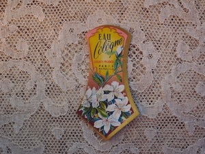 仏アンティークパフューム香水ラベル金彩白い花ユリピンク