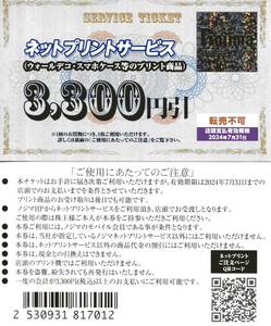 【ミニレター対応】ノジマ　ネットプリントサービス３３００円引券×１枚　有効期限：2024年7月31日　出品数量：３