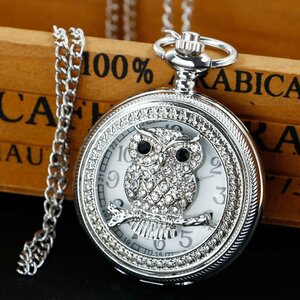 [ postage our company charge ] pocket watch pocket watch clock chain necklace antique owl ..... quartz silver NC-525A