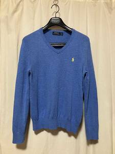 POLO RALPH LAUREN ポロ ラルフローレン vネックニット セーター 暗めなさサックス系×イエロー s 170/92A 中古品