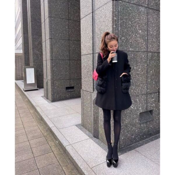 今月末まで値下げ sheller Ladyラインポケットファーコート ブラック シェリエ