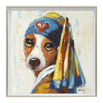U-Power Oil Paint Art Blue Turban Dog OP-18029, painting, oil painting, animal drawing