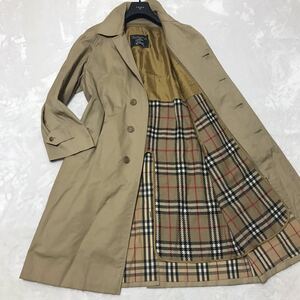 ●圧巻のノバチェック！●BURBERRY バーバリー ステンカラーコート ロングコート ロング丈 ライナー付き メンズ ベージュ Mサイズ