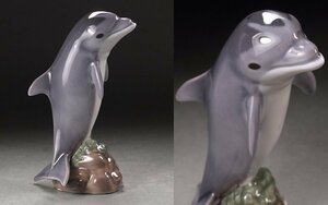 ∇花∇北欧高級ブランド【ロイヤルコペンハーゲン】 2009年発表 色絵磁器人形「イルカ」 愛らしい赤ちゃんイルカのフィギュリン