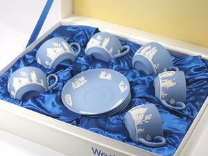 ∇花∇イギリス【ウェッジウッド/WedgWood】 人気のジャスパー ペールブルー コーヒーカップ＆ソーサー6客セット 純正ボックス