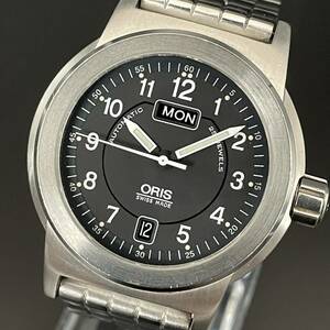 【希少】オリス/ORIS/7500/19.36291/ビッグクラウン/黒/ブラック×シルバー/白針/38㎜/自動巻/メンズ腕時計/動作良好/純正