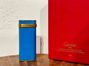 美品!! カルティエ バイカラー ショートガスライター ライトブルーｘゴールド Cartier 着火未確認 メンズ 1992 ビンテージ 箱付き