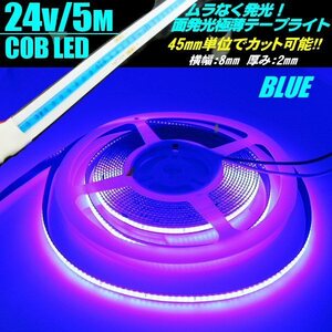新型 柔軟 面発光 24V 5M 極薄 2mm COB LED テープライト 青 ブルー 色ムラ つぶつぶ感なし 切断 カット アイライン チューブ トラック C