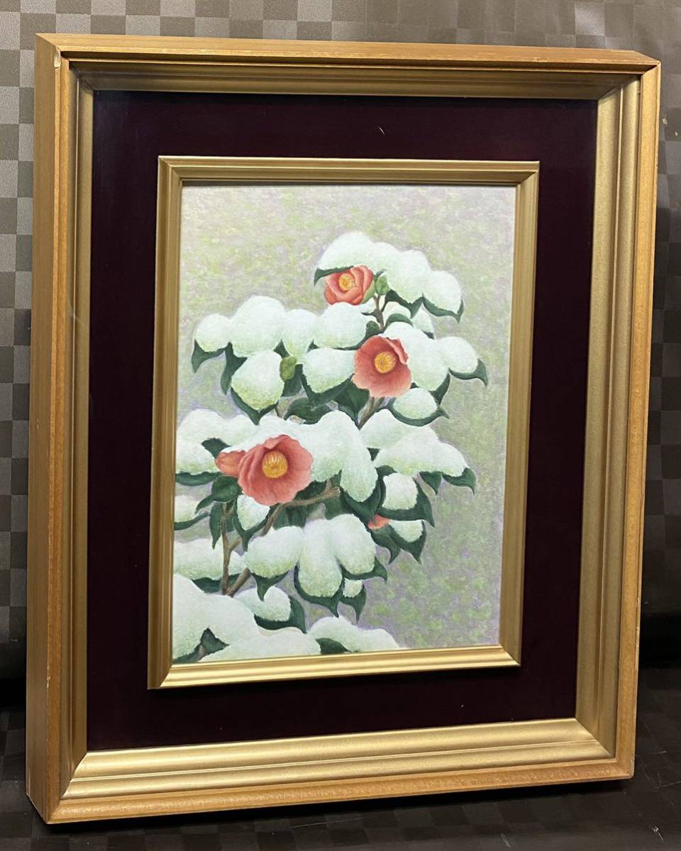 Genuino, pintado a mano, de colores, Camelia de nieve, Tamaño F4, pintado a mano, enmarcado, interior, acuarela, pintura japonesa, artista desconocido, Cuadro, acuarela, Naturaleza, Pintura de paisaje