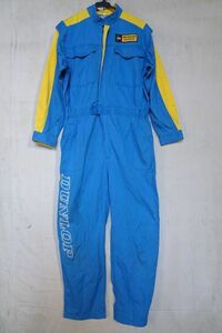 DUNLOP MOTORSPORT/ダンロップ/長袖オールインワン/作業着つなぎ/円管服/ワークウェア/前ジップアップ/黄切替/青/ブルー/2Lサイズ(1/22R)