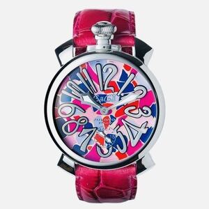 GaGa MILANO ガガミラノ マヌアーレ48MM 5010.MOSAICO2S ピンク 手巻き 革ベルト メンズ 中古