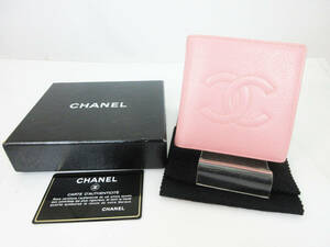 F8857【二つ折り財布】シャネル キャビアスキン★折りたたみ財布 財布 小銭入れ★CHANEL★ピンク★箱・ギャランティカード 付★外装 美品