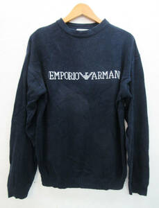 K469【ニット セーター】エンポリオ アルマーニ/EMPORIO ARMANI★ネイビー★イタリア製★I 48/USA 32★トップス★中古★